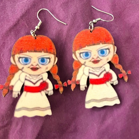 NWT “CHIBI” ANABELLE WOODEN DANGLE EARRINGS WITH STERLING SILVER POSTS - Picture 1 of 2